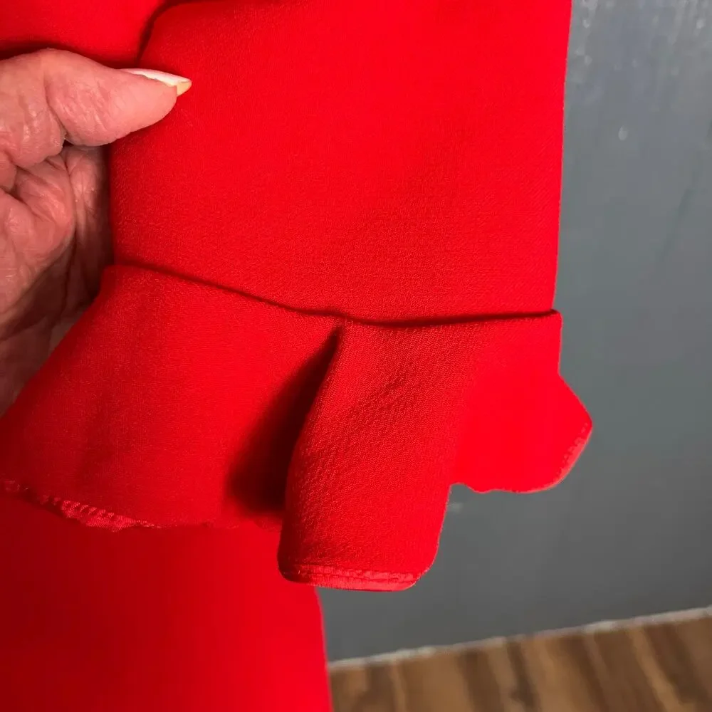 Kate Spade Luna Red Mini Dress 2 Ruffle Sleeve Bateau Neck Back Zip Wool Blend